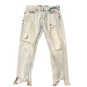 ZARA Women's Mid Rise Skinny Jeans Distressed Light Wash Size 32